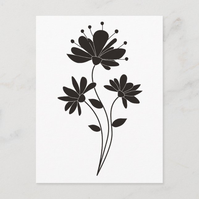 Elegante Schwarz-Weiß-Blume Postkarte (Vorderseite)