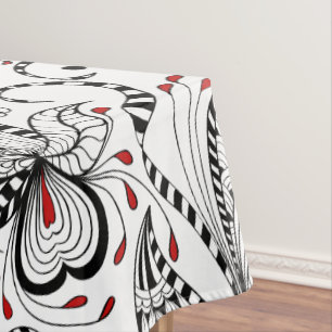 Elegante Schwarz-Weiß-Blume und Herz Tischdecke