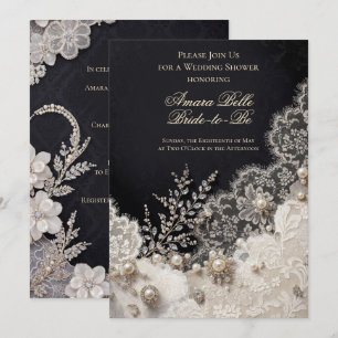 Elegante Schwarz-Weiß-Blumen-Hochzeits-Einladung Einladung