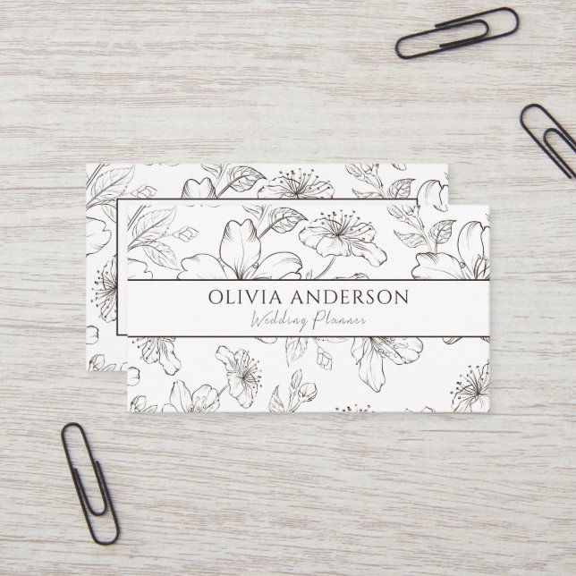 Elegante Schwarz-Weiß-Blumen Moderne Kunst, Dichtu Visitenkarte (Vorderseite/Rückseite Beispiel)