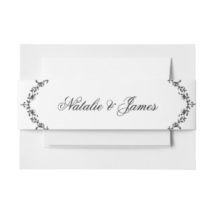 Elegante Schwarz-Weiß-Blumen-Terrakotta-Hochzeit Einladungsbanderole