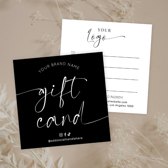 Elegante Schwarz-weiß-Chic-Logo-Friseur-Geschenkka (Elegant black and white gift card design with elegant script fonts and your logo)