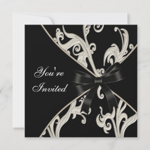 Elegante Schwarz-Weiß-Creme-Strudel-Party Einladung