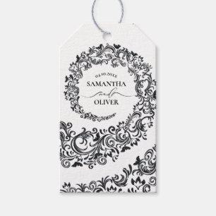 Elegante Schwarz-Weiß-Damaskus-Hochzeit Geschenkanhänger