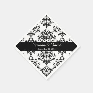 Elegante Schwarz-Weiß-Damaskus-Hochzeit Napkin Serviette
