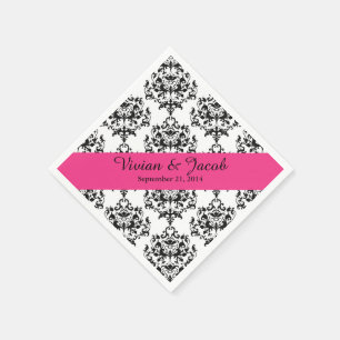 Elegante Schwarz-Weiß-Damaskus-Hochzeit Napkin Serviette