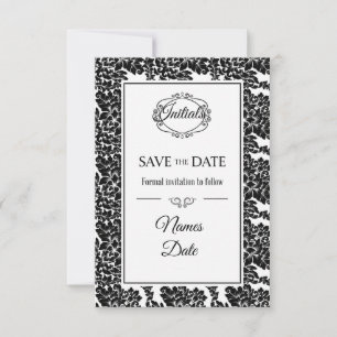 Elegante Schwarz-Weiß-Damaskus Save-the-Date-Einla Save The Date