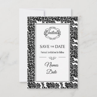 Elegante Schwarz-Weiß-Damaskus Save-the-Date-Einla Save The Date