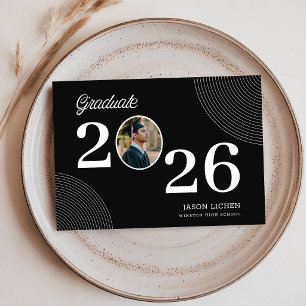Elegante Schwarz-Weiß-Dankeskarten zur Graduierung Postkarte