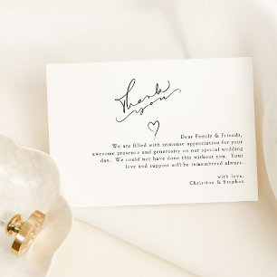 Elegante Schwarz-Weiß-Einfache Hochzeit Dankeskarte