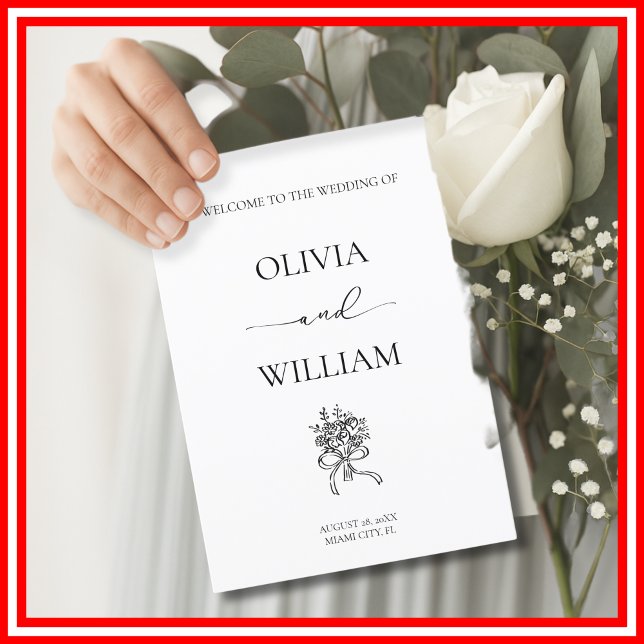 Elegante Schwarz-Weiß-Einfache Kalligrafie-Hochzei Programm (Von Creator hochgeladen)