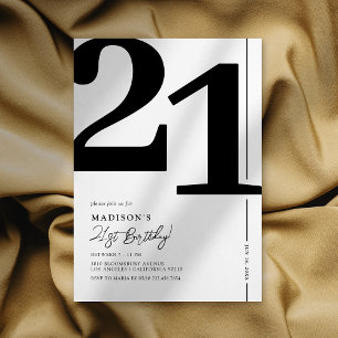 Elegante Schwarz-Weiß-Einladung zum 21. Geburtstag Einladung