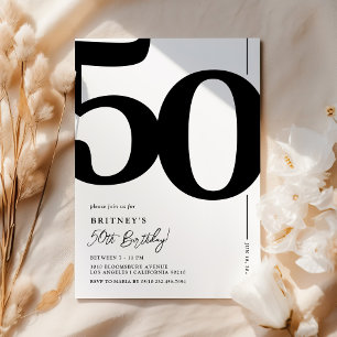 Elegante Schwarz-Weiß-Einladung zum 50. Geburtstag Einladung