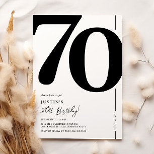 Elegante Schwarz-Weiß-Einladung zum 70. Geburtstag Einladung