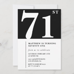 Elegante Schwarz-Weiß-Einladung zum 71. Geburtstag Einladung