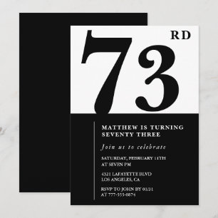 Elegante Schwarz-Weiß-Einladung zum 73. Geburtstag Einladung