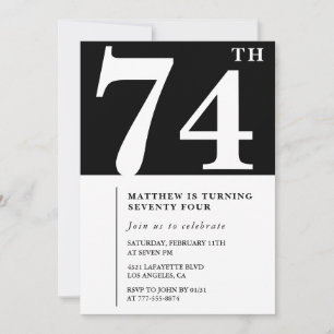 Elegante Schwarz-Weiß-Einladung zum 74. Geburtstag Einladung