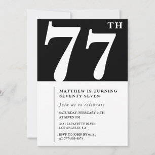 Elegante Schwarz-Weiß-Einladung zum 77. Geburtstag Einladung