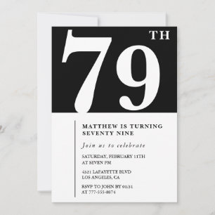 Elegante Schwarz-Weiß-Einladung zum 79. Geburtstag Einladung