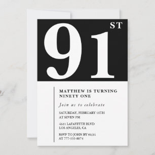 Elegante Schwarz-Weiß-Einladung zum 91. Geburtstag Einladung