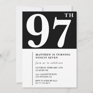 Elegante Schwarz-Weiß-Einladung zum 97. Geburtstag Einladung
