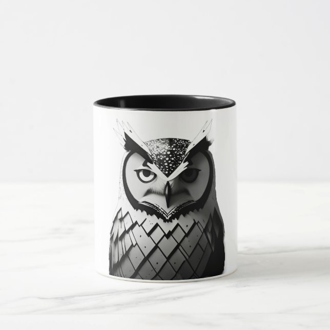 Elegante Schwarz-Weiß-Eulentasse  Tasse (Zentrum)