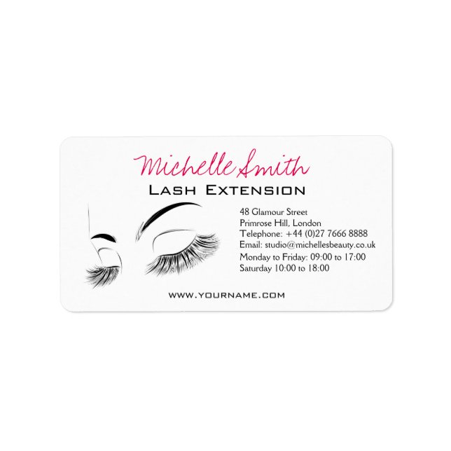 Elegante Schwarz-Weiß-Eyelashes Lash-Bar Zeichnend Adressaufkleber (Vorne)