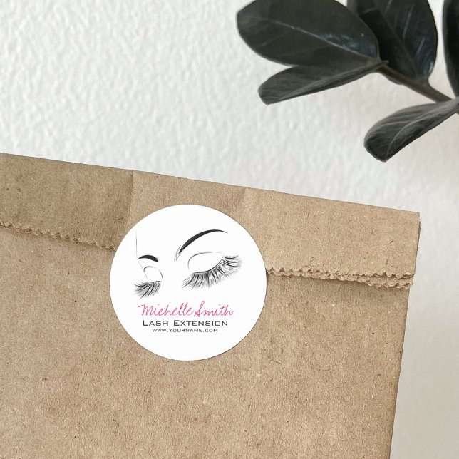 Elegante Schwarz-Weiß-Eyelashes Lash-Bar Zeichnend Runder Aufkleber (Von Creator hochgeladen)