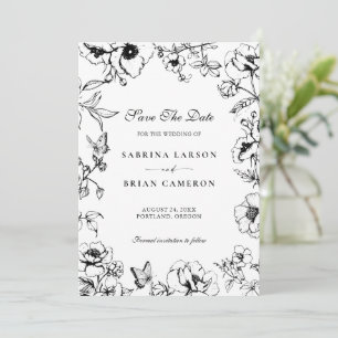 Elegante Schwarz-Weiß-Floral-Garten Save The Date Einladung