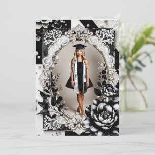 Elegante Schwarz-Weiß-Foto-Abschlussankündigung Einladung