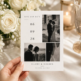 Elegante Schwarz-Weiß-Foto-Collage-Hochzeit  Save The Date