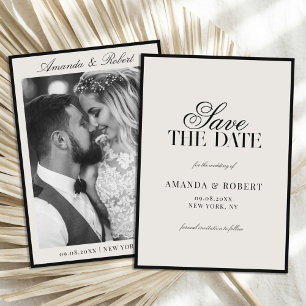 Elegante Schwarz-Weiß-Foto-Hochzeit im Old-Money-S Save The Date