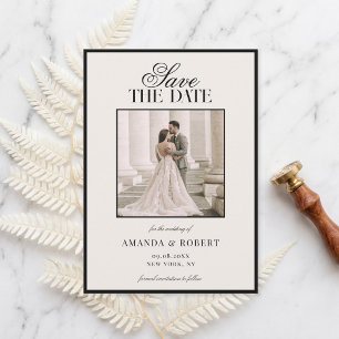 Elegante Schwarz-Weiß-Foto-Hochzeit im Stil des al Save The Date