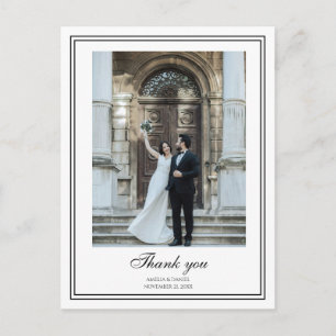 Elegante Schwarz-Weiß-Foto-Hochzeits-Dankeskarten  Postkarte