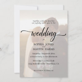 Elegante Schwarz-Weiß-Foto-Overlay-Hochzeit Einladung