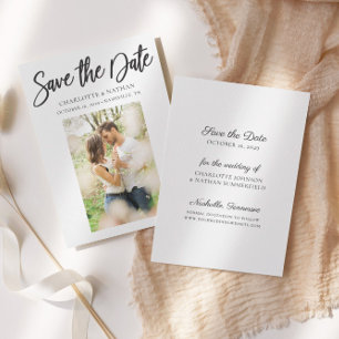 Elegante Schwarz/Weiß-Foto-Save the Date-Karte Einladung