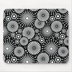 Elegante Schwarz-Weiß-Geometrische Blumen-Sonnenst Mousepad