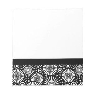 Elegante Schwarz-Weiß-Geometrische Blumen-Sonnenst Notizblock