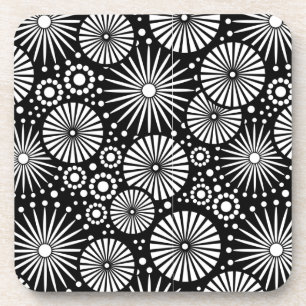 Elegante Schwarz-Weiß-Geometrische Blumen-Sonnenst Untersetzer
