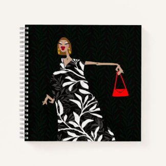 Elegante Schwarz-Weiß-Glamour-Modekunst Notizbuch