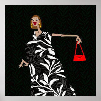 Elegante Schwarz-Weiß-Glamour-Modekunst Poster