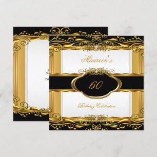 Elegante Schwarz Weiß Gold 60. Geburtstagsfeier Einladung