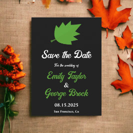 Elegante Schwarz-Weiß-Grün-Blätter Hochzeit im Her Save The Date