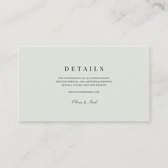 Elegante Schwarz & Weiß Grüne Hochzeiten Details Begleitkarte (Vorderseite)