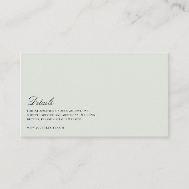 Elegante Schwarz & Weiß Grüne Hochzeiten Details Begleitkarte (Vorderseite)