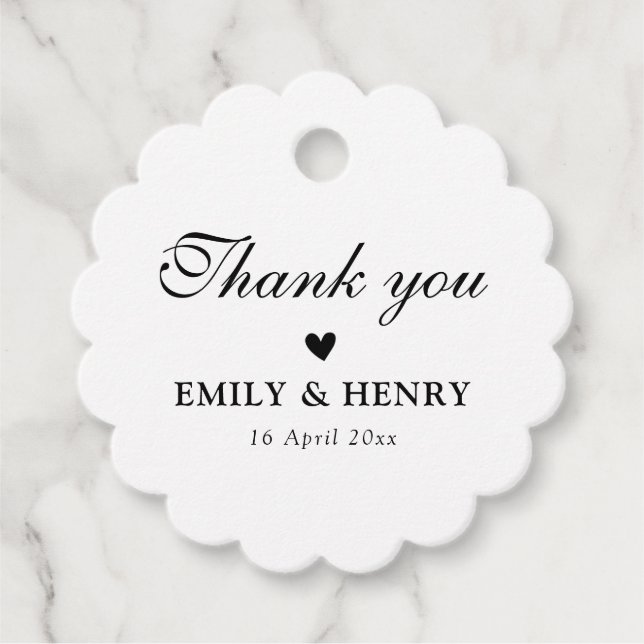 Elegante Schwarz-Weiß-Hochzeit Geschenkanhänger (Vorderseite)