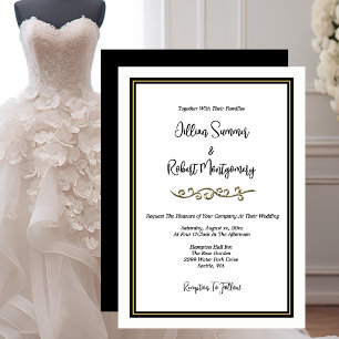 Elegante Schwarz-Weiß-Hochzeit mit Gold Einladung