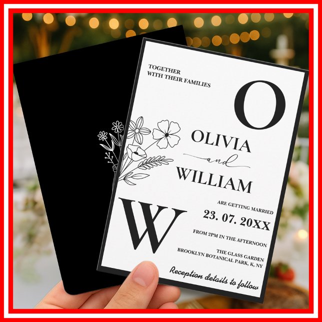 Elegante Schwarz-Weiß-Hochzeit mit Minimalistische Einladung (Von Creator hochgeladen)