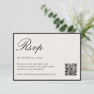 Elegante Schwarz-Weiß-Hochzeit mit QR-Code im Stil RSVP Karte