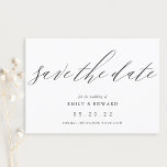 Elegante Schwarz-Weiß-Hochzeit ohne Foto Save The Date<br><div class="desc">Eine individuell gestaltete Hochzeit sichert die Dattelkarte mit moderner eleganter Schwarz-Weiß-Kalligraphie.</div>
